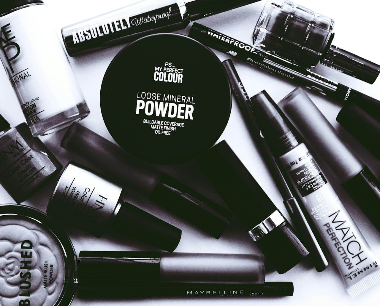 Monochrome image of a makeup set