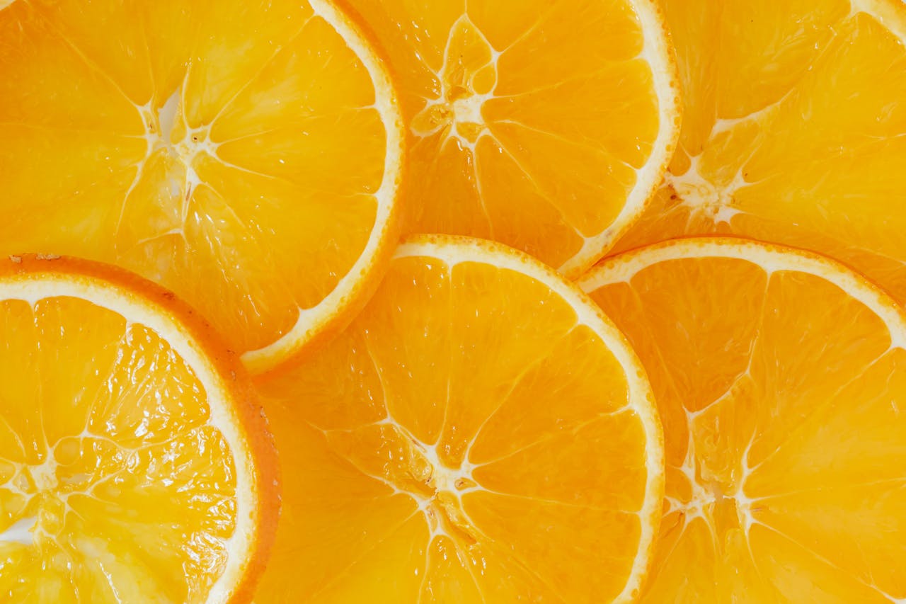 A close-up shot of sliced oranges