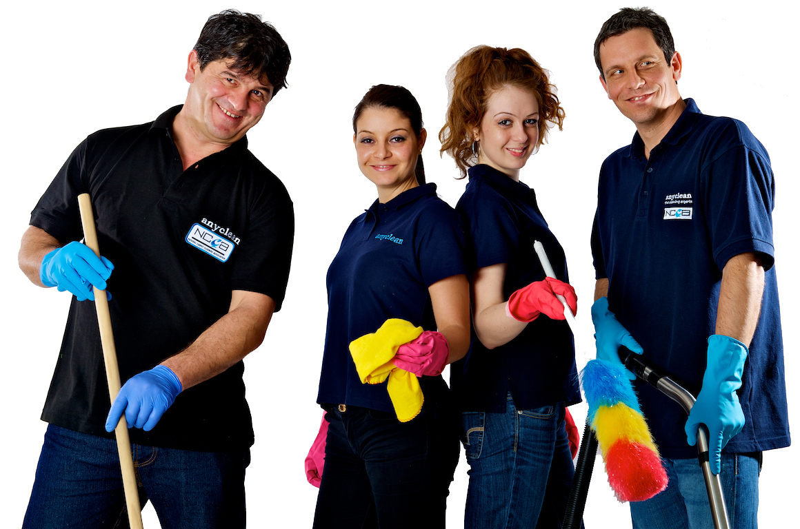 Anyclean's End of Tenancy Cleaning Team Holding Cleaning Tools and Equipment