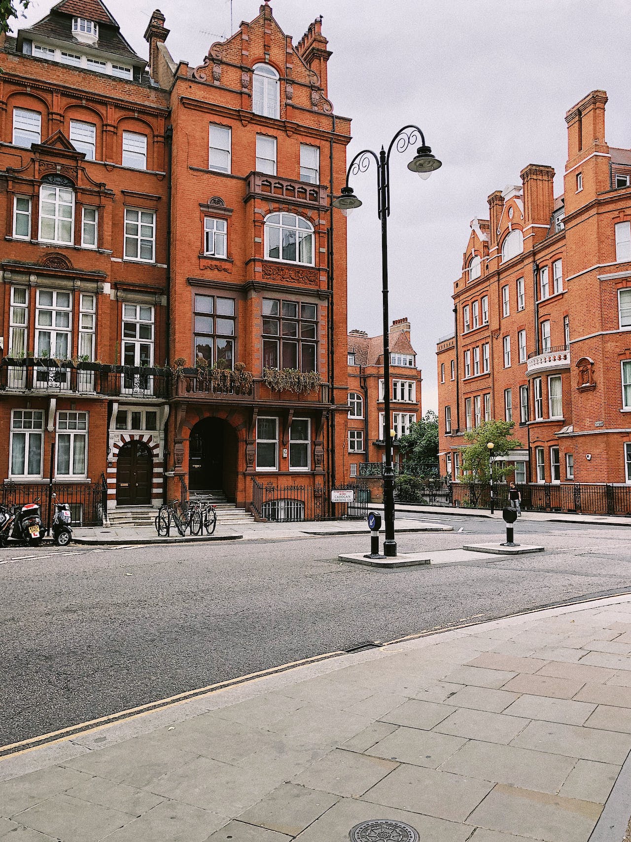 A red-brick residential building at the corner of Cadogan Gardens, Chelsea SW3