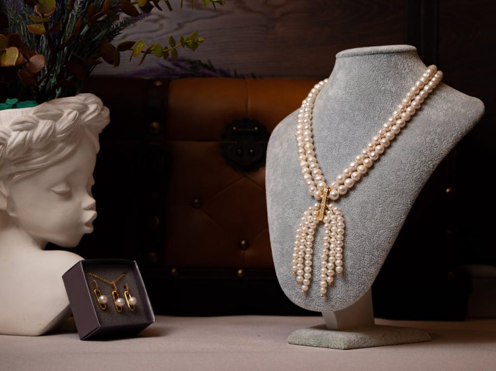 Pearl necklace and earrings